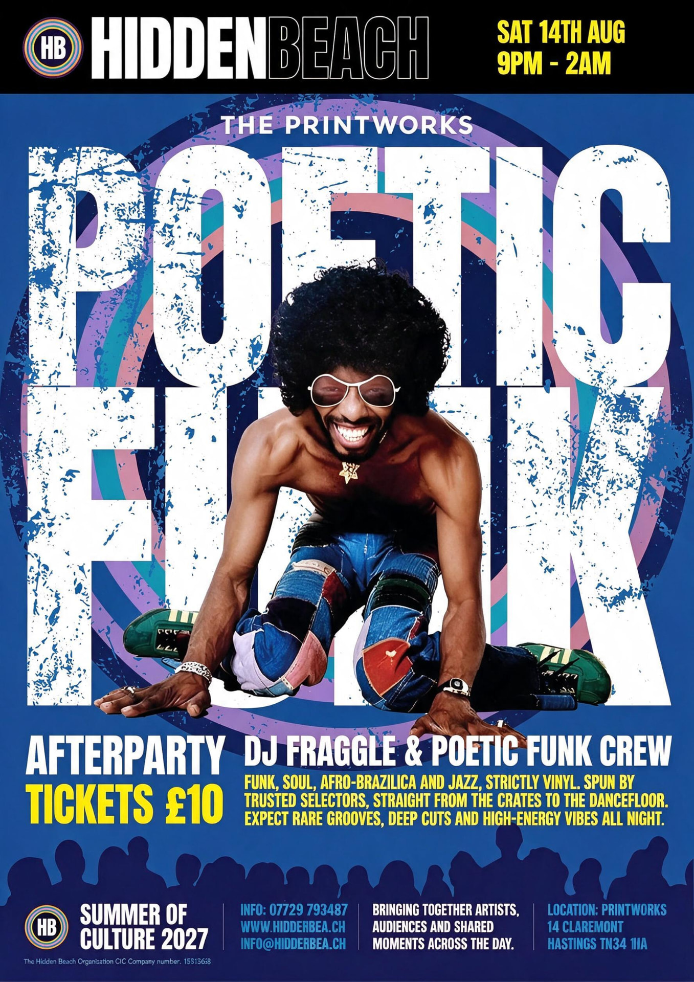 Poetic Funk Afterparty with DJ Fraggle and the Poetic Funk Crew — Saturday 14 August 2027, 9pm–2am, The Printworks Hastings, tickets £10