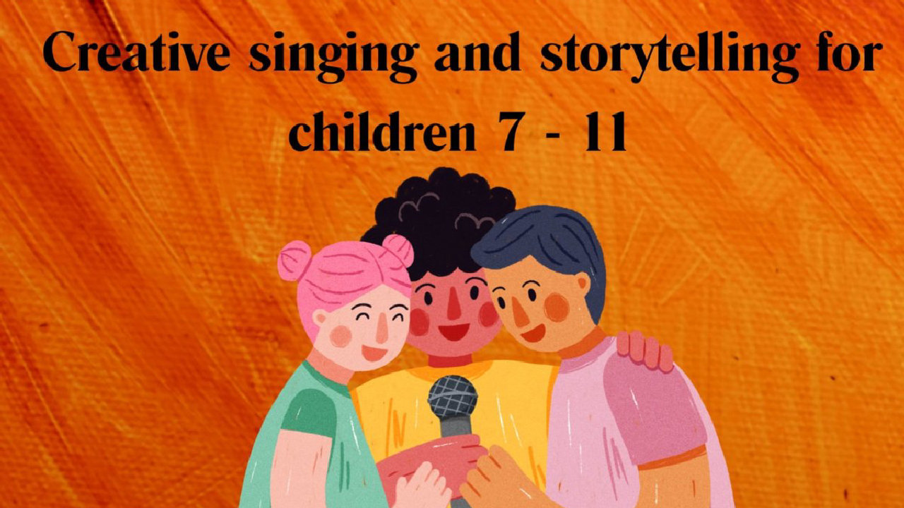 The Story Singers flyer: creative singing and storytelling for children 7 to 11 at the Stables Theatre, Mondays 4:15 to 5:15, £3 per session